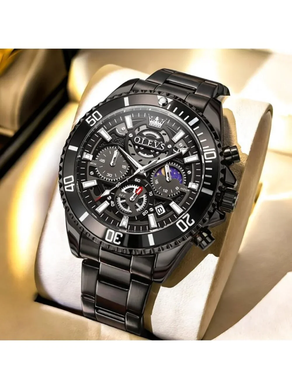 Men's All Black Stainless Steel Waterproof Business Date Dress Wrist Watches